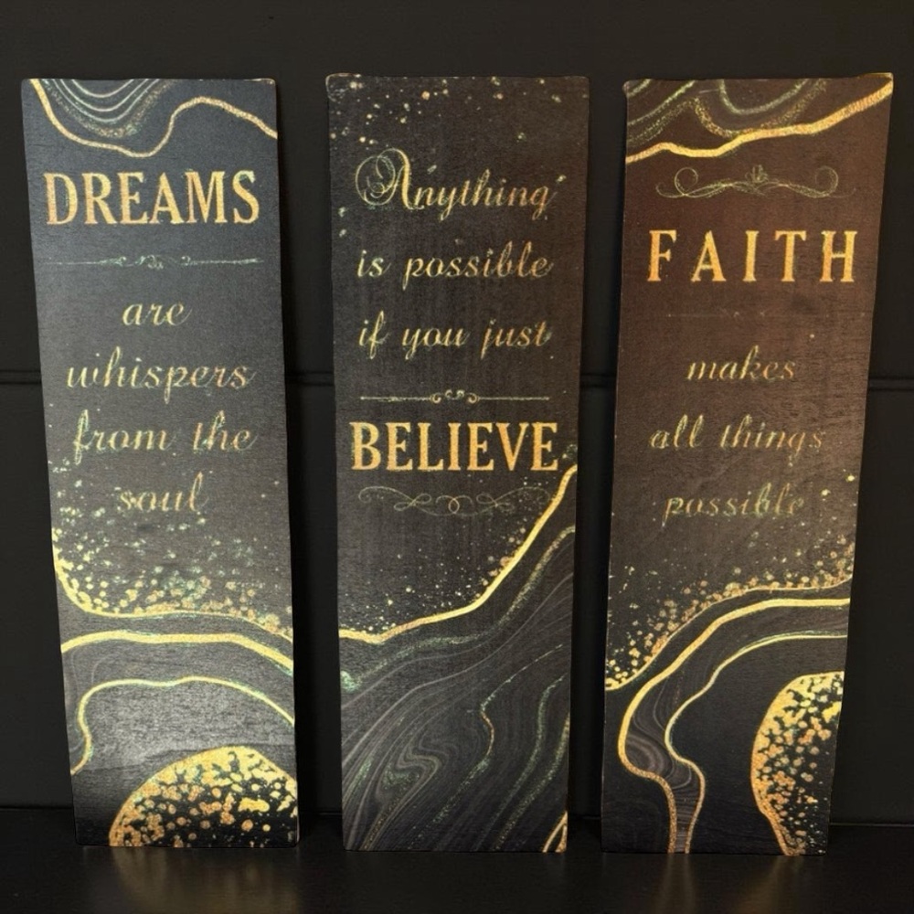 Inspirational Black, Gold & Green Glitter Wall Art Set